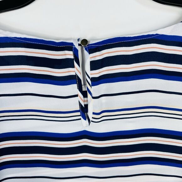 Liz Clairborne Women Plus Size 1X Blue Striped Blouse Ruffle Sleeve Top - Picture 4 of 6